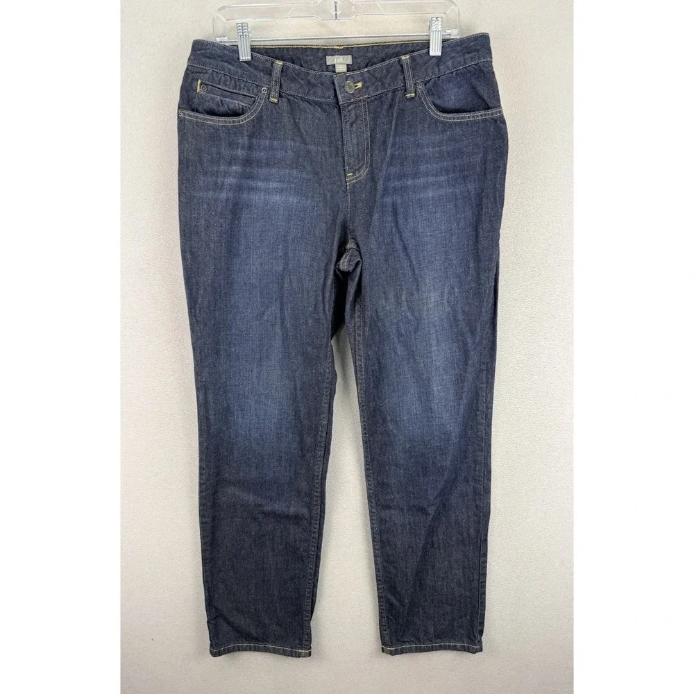 J Jill Jeans Women's Sz 12 Slim Straight Mid-Rise‎ Dark Wash Everyday Blue Denim